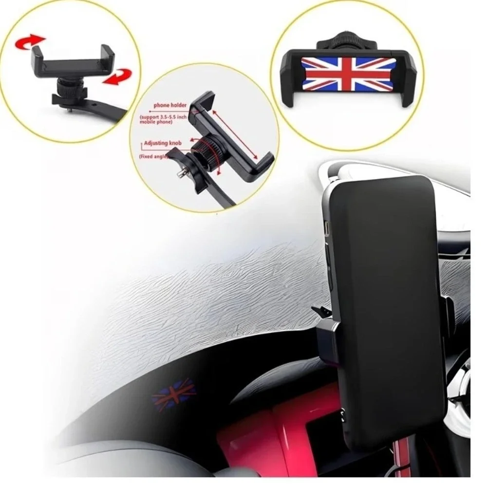 Union‎ Jack Dashboard Phone Mount for Mini Cooper R55 R56 R57 R60 R61 Gray Flag - Picture 2 of 4